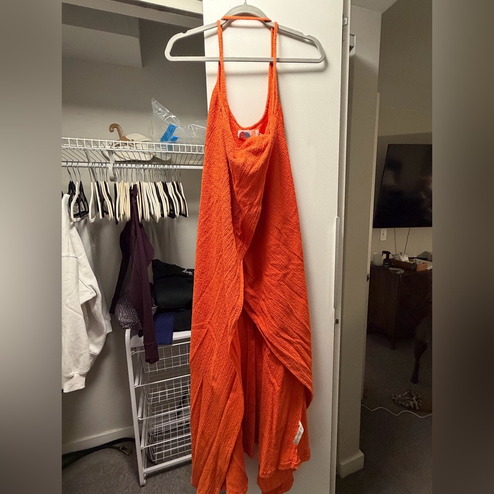 Free People Radiant Orange Maxi Dress Halter Neck